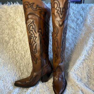 Dan Post Seductress women's leather thigh-high boots 7.5 brown